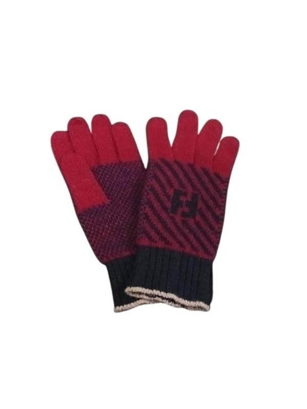 Fendi Glove FF Logo Wine Red Navy 60% Wool 20% Angora Nylon Gloves